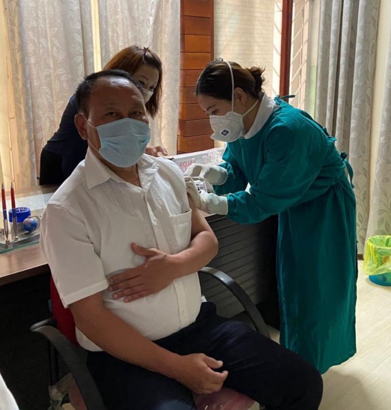 Menukhol John, Principal Secretary, Works & Housing received the first vaccine at the temporary CVC at Nagaland Civil Secretariat, Kohima on April 12. (Photo: @MyGov Nagaland/Twitter)